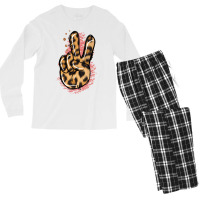 Pink Glitter Leopard Peace Sign Men's Long Sleeve Pajama Set | Artistshot