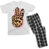 Pink Glitter Leopard Peace Sign Men's T-shirt Pajama Set | Artistshot