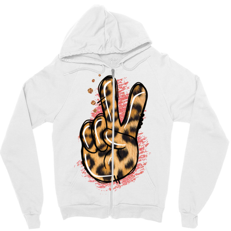 Pink Glitter Leopard Peace Sign Zipper Hoodie | Artistshot