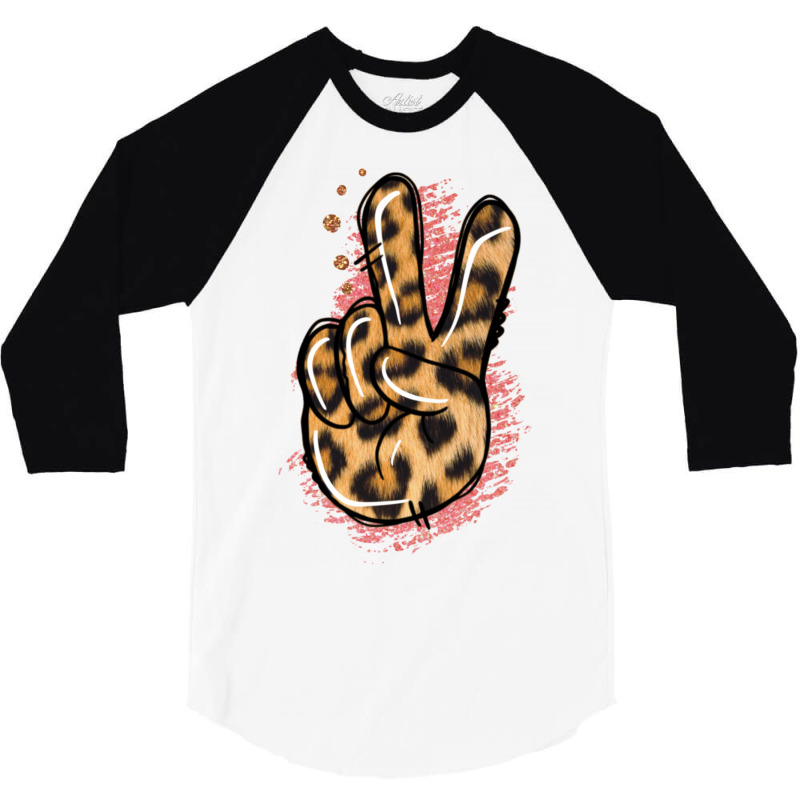 Pink Glitter Leopard Peace Sign 3/4 Sleeve Shirt | Artistshot