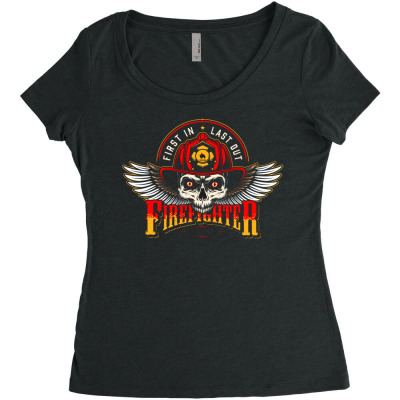 Motorcycle Firefighter Rescue Skull Motorcycle Custom Women's Triblend Scoop T-shirt Designed By Arnaldo Da Silva Tagarro