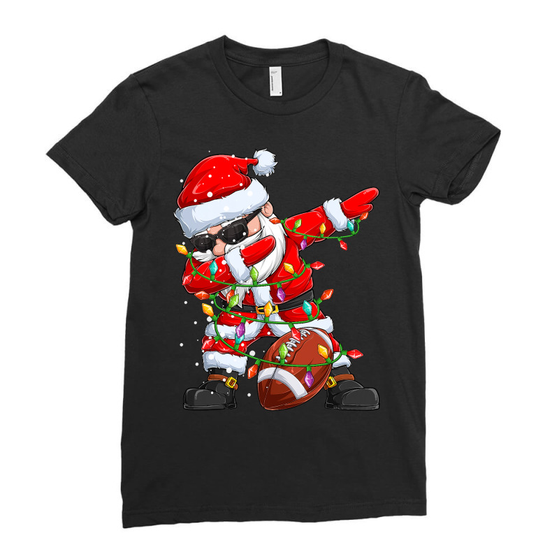 American Football Dabbing Santa Claus Football Christmas Lights Kids D Ladies Fitted T-Shirt by hopelessoon | Artistshot