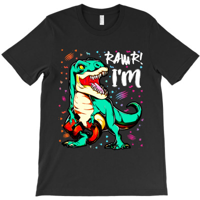 Kids 5 Year Old Dinosaurs Birthday T-shirt Designed By Phyllis R Jones