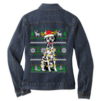 Dalmatian Dog Christmas Lights Xmas Matching Family Dog Lover 16 Dog L Ladies Denim Jacket | Artistshot