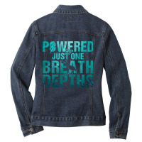 Diver Scuba Powered By Just One Breath And Depths 194 Diving Deeper Ladies Denim Jacket | Artistshot