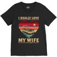 Pontoon Boat I Love My Wife Pontoon Boat Tritoon Go Boating 4 Boat Boa V-neck Tee | Artistshot