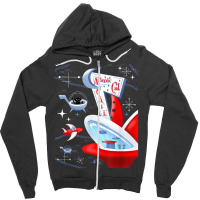 Funny Atomic Cat Cafe Retro Futuristic Spaceport Mid Century T Shirt Zipper Hoodie | Artistshot