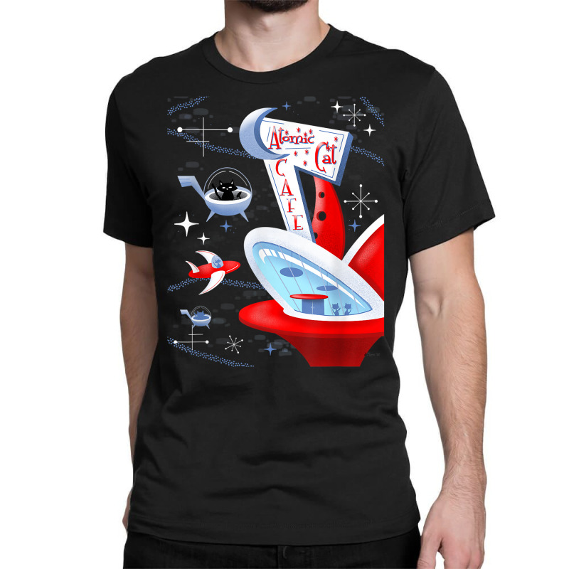 Funny Atomic Cat Cafe Retro Futuristic Spaceport Mid Century T Shirt Classic T-shirt | Artistshot