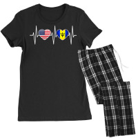 Barbados Usa Shirt Heartbeat America Barbadian Flag Bajan T Shirt Women's Pajamas Set | Artistshot