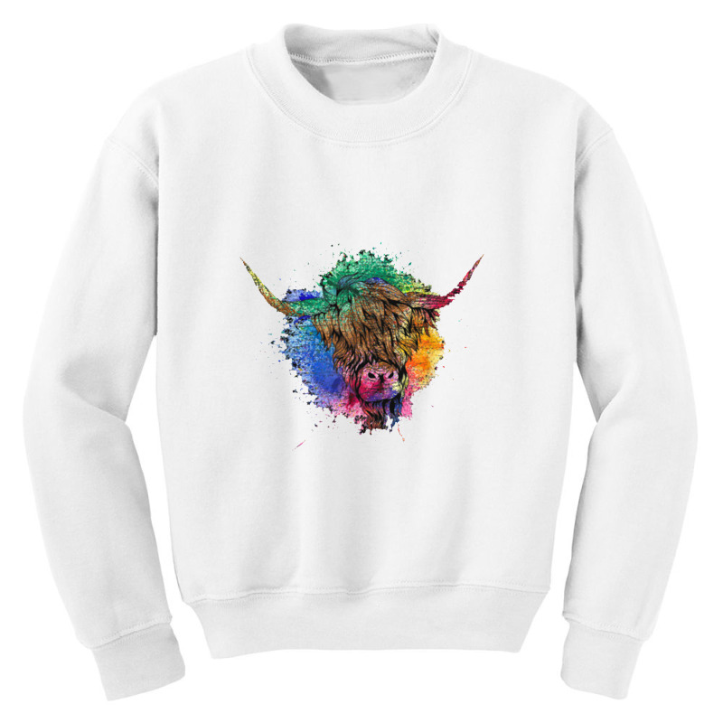 Farm Animal Farmer Scottish Cattle Colorful Highland Cow Youth Sweatshirt by kabelistrik | Artistshot