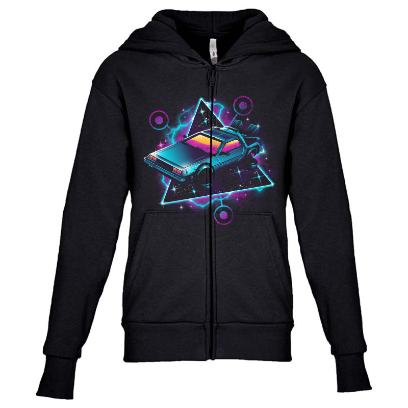 Retro Wave Time Machine Youth Zipper Hoodie | Artistshot