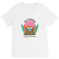 California Surfing Paradise V-neck Tee | Artistshot