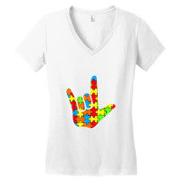 Asl Love Sign Language Autism Gift Awareness Support Women's V-neck T-shirt | Artistshot