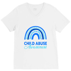 Blue Ribbon No For Child Abuse Excuse Prevention Month April V-Neck Tee | Artistshot