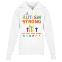 Autism Strong, Love, Support, Educate, Advocate, Puzzle, Hand, Hands Youth Zipper Hoodie | Artistshot
