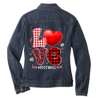 American Football Valentines Hearts Love Football Leopard Buffalo Plai Ladies Denim Jacket | Artistshot