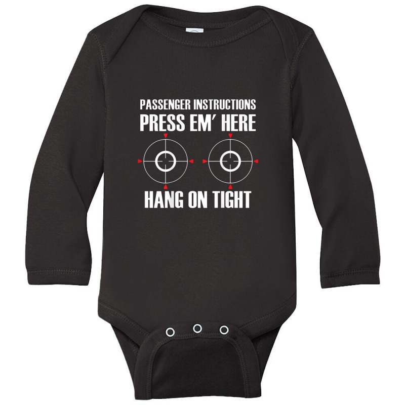 Back Print Motorcycle Passenger Instructions Press Em' Here Long Sleeve Baby Bodysuit by komporgass | Artistshot