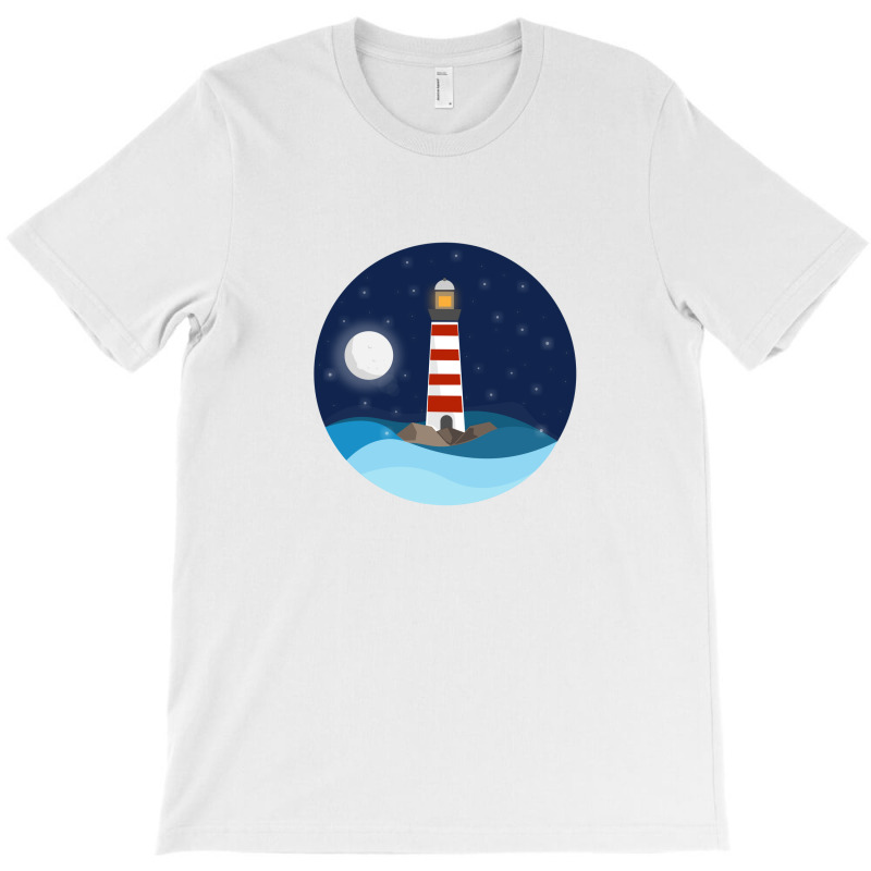 Illustration Of A Seascape And A Lighthouse At Night T-shirt | Artistshot