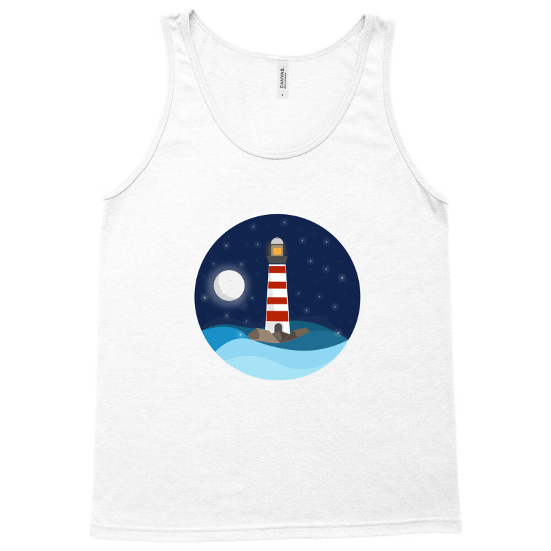 Illustration Of A Seascape And A Lighthouse At Night Tank Top | Artistshot