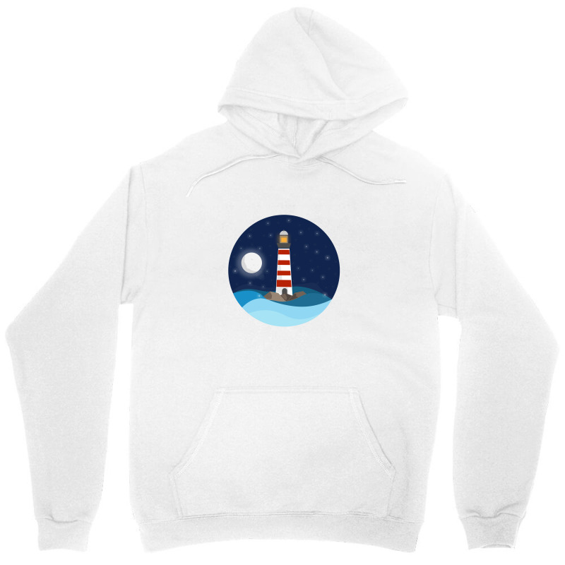 Illustration Of A Seascape And A Lighthouse At Night Unisex Hoodie | Artistshot