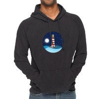 Illustration Of A Seascape And A Lighthouse At Night Vintage Hoodie | Artistshot