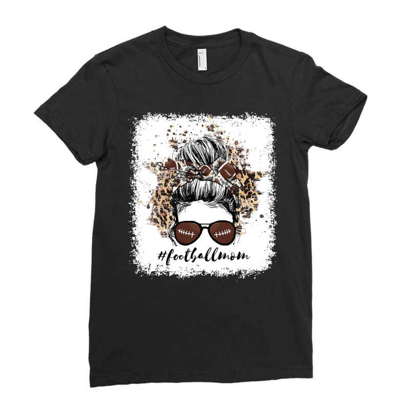 Football Mom Life Player With Leopard And Messy Bun Bleached 17 Ladies Fitted T-Shirt by permad | Artistshot