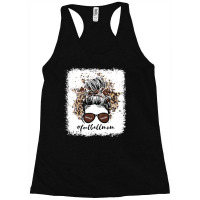 Football Mom Life Player With Leopard And Messy Bun Bleached 17 Racerback Tank | Artistshot