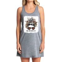 Football Mom Life Player With Leopard And Messy Bun Bleached 17 Tank Dress | Artistshot