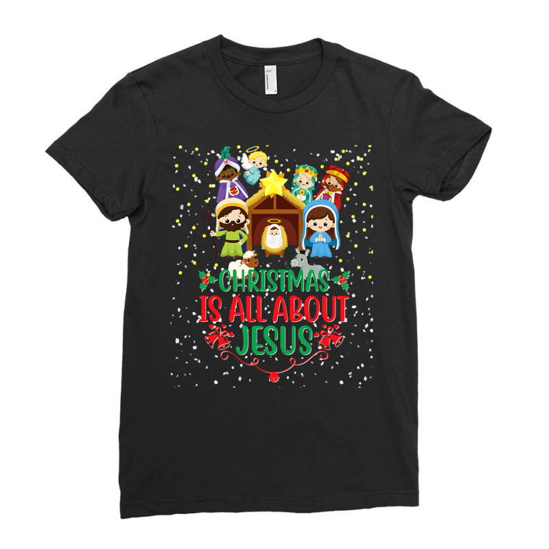 Christian Christmas Nativity Holy Night Birth Jesus Christ Religious 2 Ladies Fitted T-Shirt by hopelessoon | Artistshot