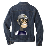 Monkey - Colorful Minimalism Art Fashion Ladies Denim Jacket | Artistshot