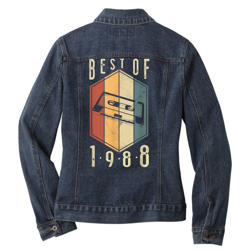 Best Of 1988 34 Year Old Gifts Cassette Tape 34th Birthday T Shirt Ladies Denim Jacket by harmanyuan | Artistshot