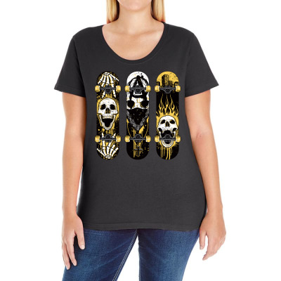 Burned Skate Skull Ladies Curvy T-shirt Designed By Icang Waluyo