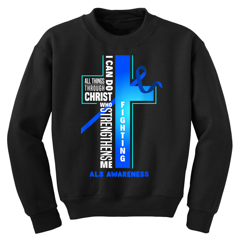 Faith God Jesus Christ Als Warrior Als Fighter Als Awareness T Shirt Youth Sweatshirt | Artistshot