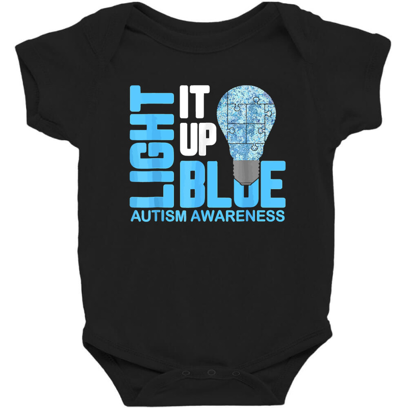 Light It Up Blue Autism Awareness Puzzle Piece Ribbon Baby Bodysuit by difarinasool | Artistshot