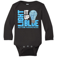 Light It Up Blue Autism Awareness Puzzle Piece Ribbon Long Sleeve Baby Bodysuit | Artistshot