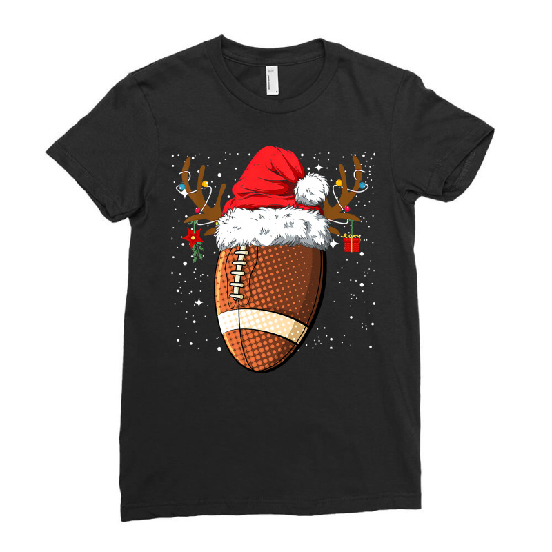 Football Funny Football Reindeer Santa Hat Christmas Holiday 89 Ladies Fitted T-Shirt by hopelessoon | Artistshot