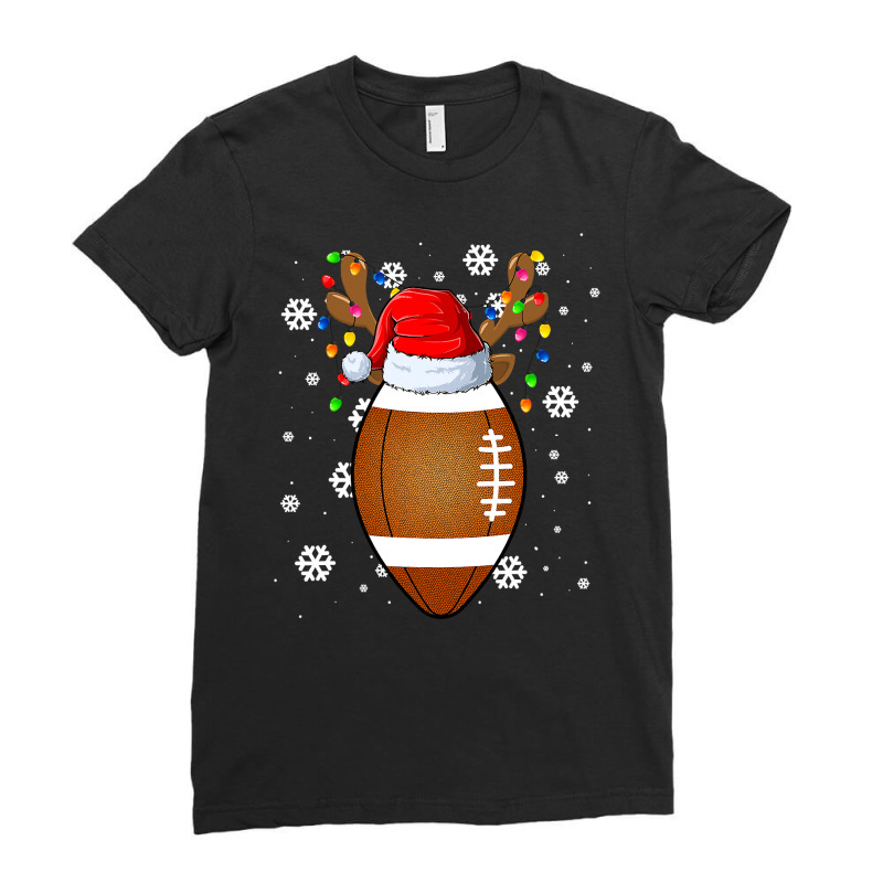 Football Funny Football Ball Santa Hat Reindeer Christmas Lights Boys Ladies Fitted T-Shirt by hopelessoon | Artistshot