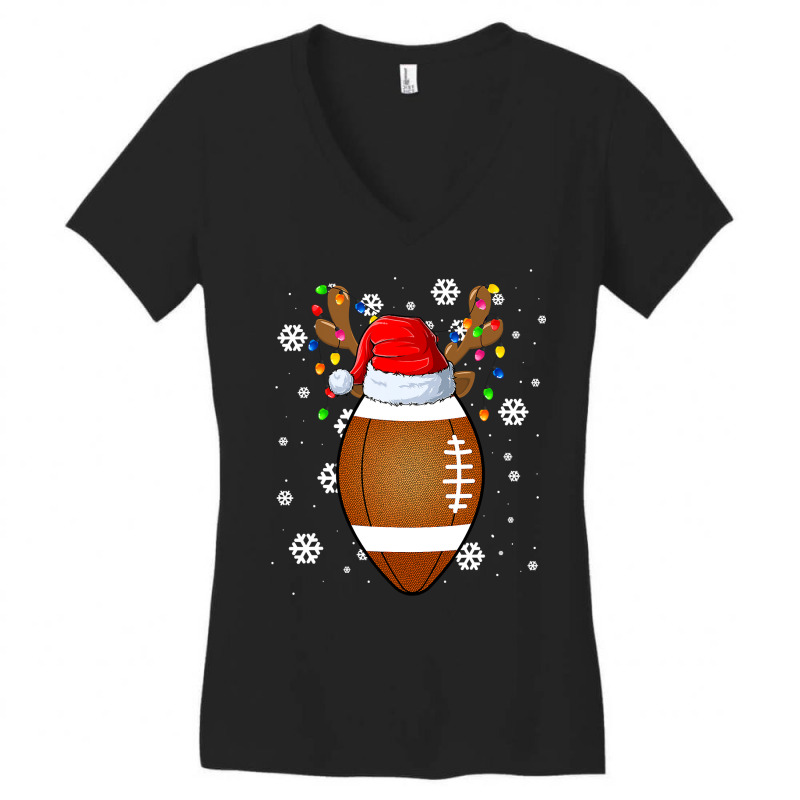 Football Funny Football Ball Santa Hat Reindeer Christmas Lights Boys Women's V-Neck T-Shirt by hopelessoon | Artistshot