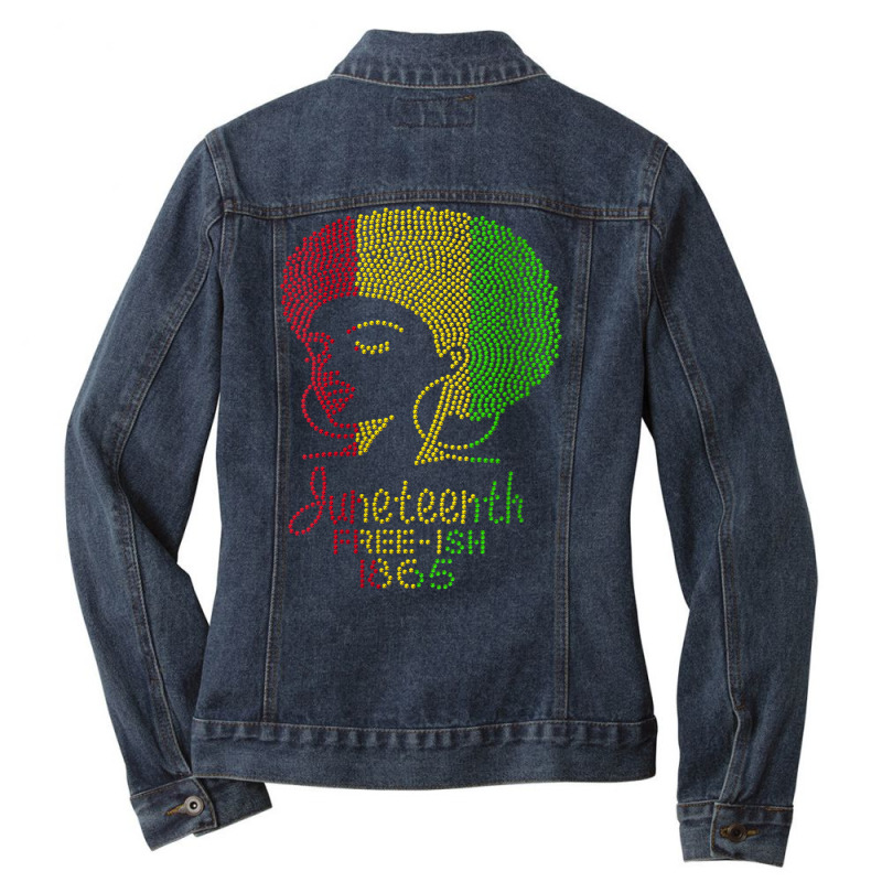 Womens Juneteenth Celebrate 1865 Freedom Day Rhinestone Black Women V Ladies Denim Jacket by abdurrehmancappucci | Artistshot