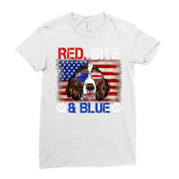 Red Bite Blue Dog 4th Of July English Springer Spaniel T Shirt Ladies Fitted T-shirt | Artistshot