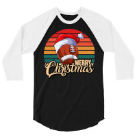 American Football Vintage Merry Christmas Football With Santa Hat 2 3/4 Sleeve Shirt | Artistshot