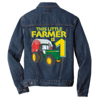 Kids 1 Year Old Green Farm Tractor Birthday Party Farmer 1st Gift T Sh Men Denim Jacket | Artistshot