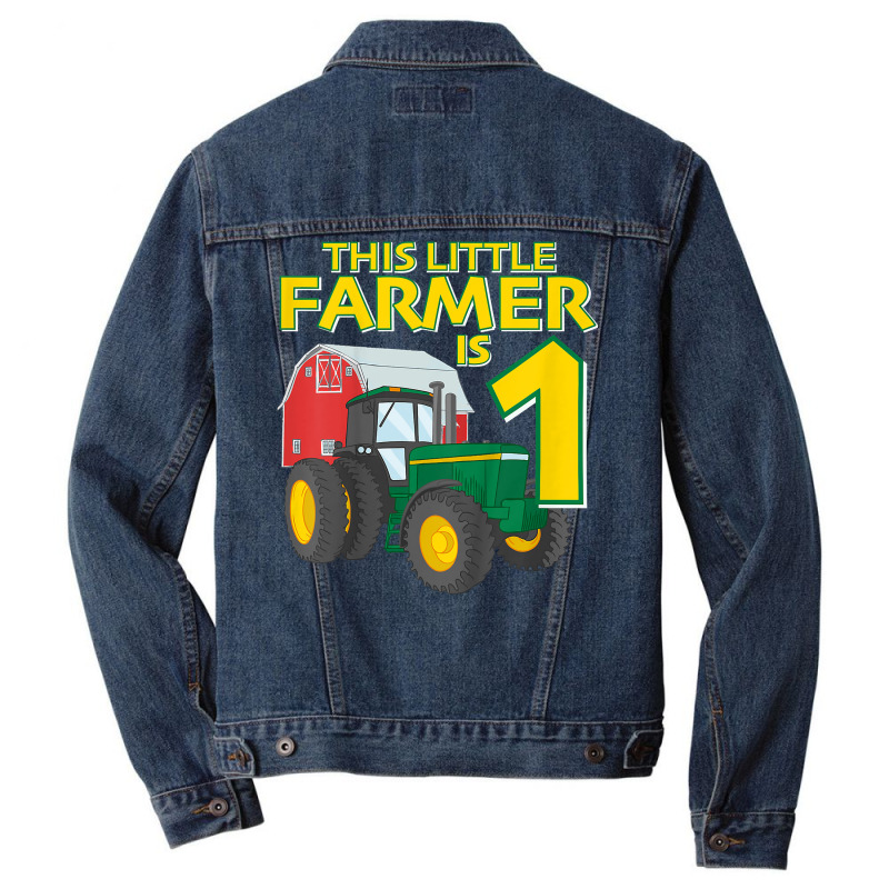 Kids 1 Year Old Green Farm Tractor Birthday Party Farmer 1st Gift T Sh Men Denim Jacket | Artistshot