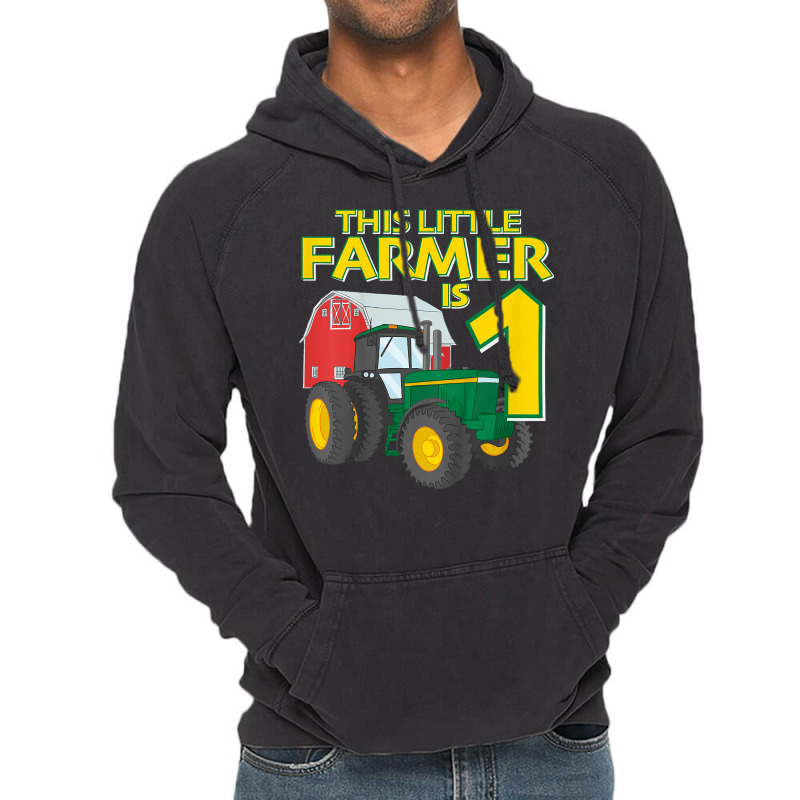 Kids 1 Year Old Green Farm Tractor Birthday Party Farmer 1st Gift T Sh Vintage Hoodie | Artistshot