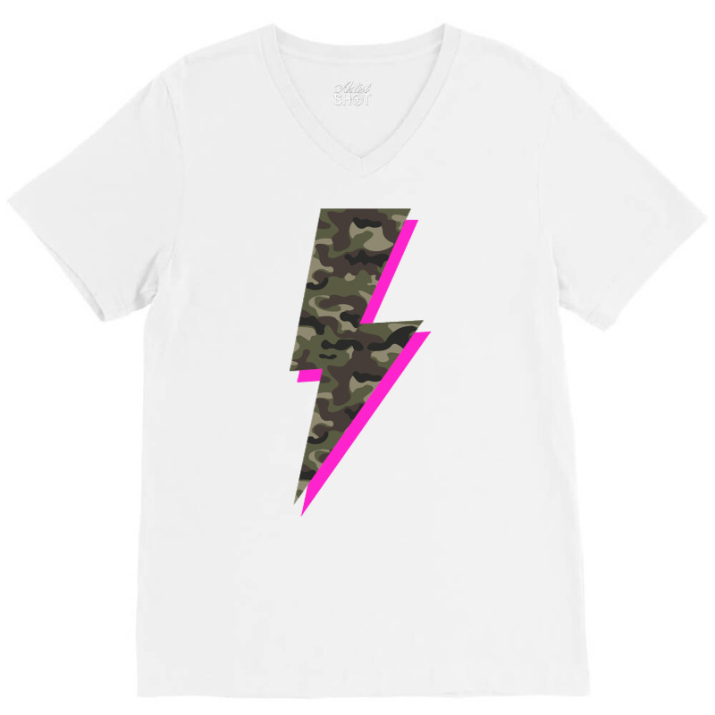 Lightning Bolt Camo Hot Pink Camouflage Graphic Print Sweatshirt V-Neck Tee by farronpoppo | Artistshot