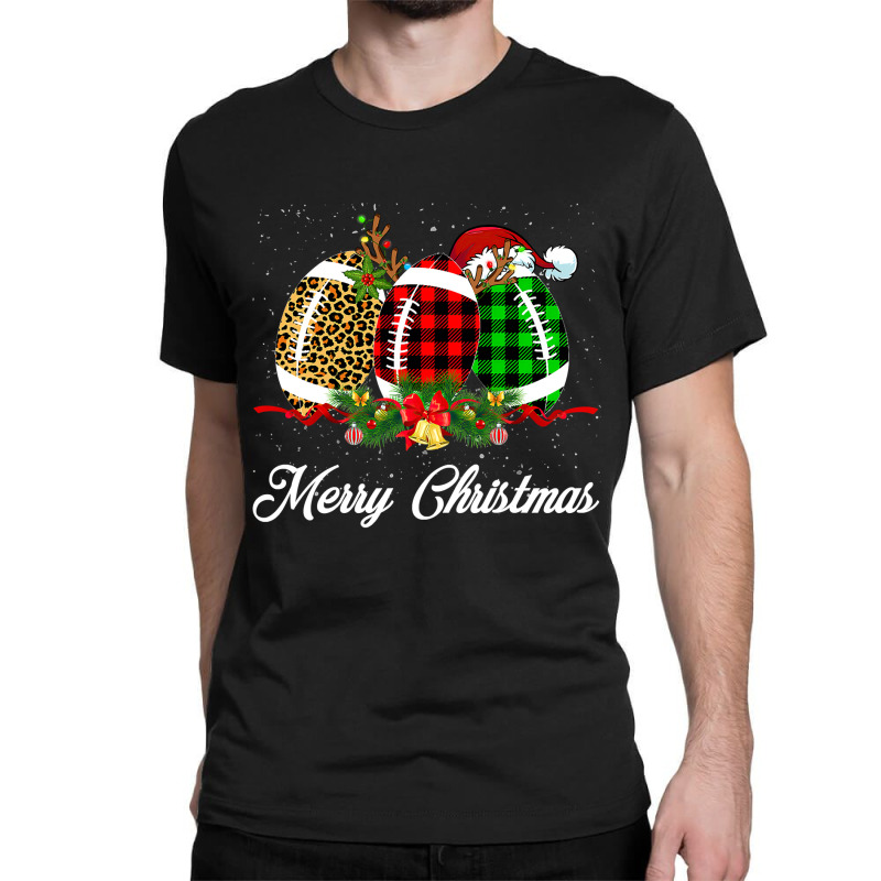 Football Football Ball Christmas Leopard Red Plaid Santa Hat Reindeer Classic T-shirt by hopelessoon | Artistshot