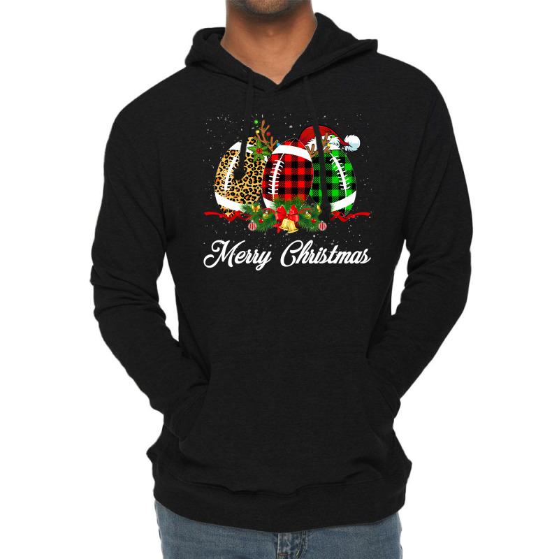 Football Football Ball Christmas Leopard Red Plaid Santa Hat Reindeer Lightweight Hoodie by hopelessoon | Artistshot