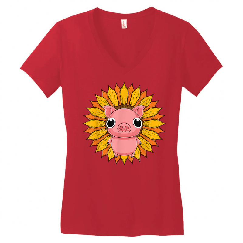 Farmer Sunflower Piglet Farm Animal Farming Cute Pig T Shirt Women's V-Neck T-Shirt by vazwttopperve | Artistshot