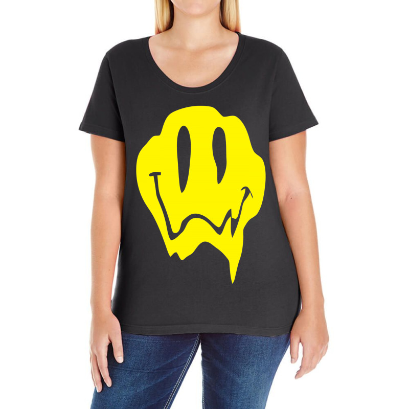 Melting Acid Smiley Face Ladies Curvy T-shirt. By Artistshot