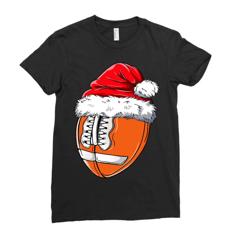 American Football Football Christmas With Santa Hat Football Ladies Fitted T-Shirt by hopelessoon | Artistshot